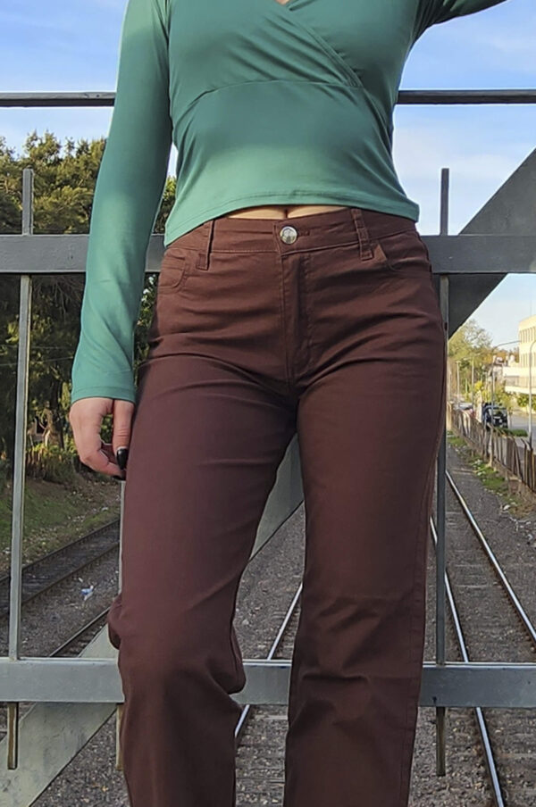 Pantalon  Recto de gabardina Chocolate - Imagen 2