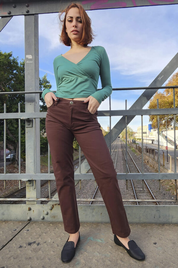 Pantalon  Recto de gabardina Chocolate