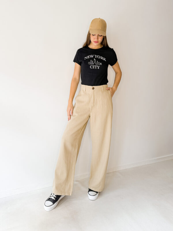 Pantalon Wide leg Gabardina con Elastico atras