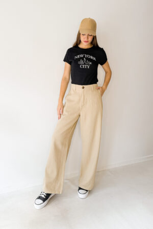 Pantalon Wide leg Gabardina con Elastico atras