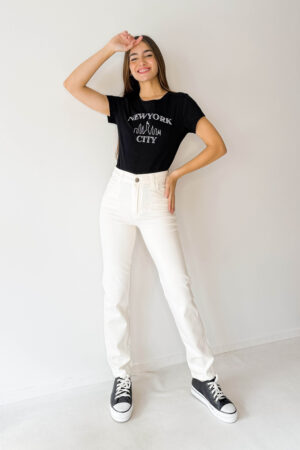 pantalones de gabardina mujer tiro alto blanco