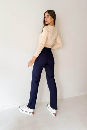 PANTALONES RECTOS GABARDINA ELAST IZADO AZUL POR MAYOR MUJER