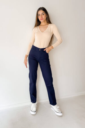 PANTALONES RECTOS GABARDINA ELAST IZADO AZUL POR MAYOR MUJER DIRECTO DE FABRICA