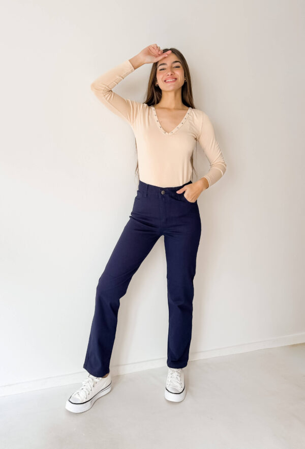PANTALONES RECTOS GABARDINA ELAST IZADO AZUL POR MAYOR MUJER PRECIOS