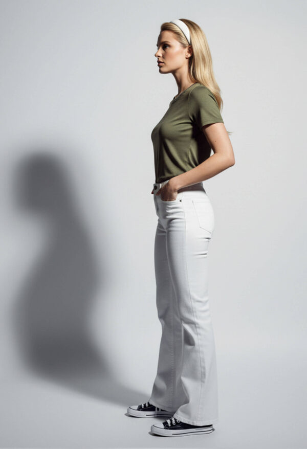 Pantalón Oxford Denim Mujer Tiro Alto Elastizado Blanco - Imagen 4